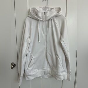 Athleta Triumph Hoodie Full Zip White Fleece Thumbholes Tall XL Womens